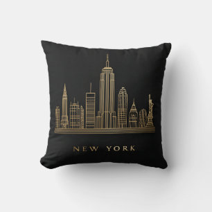 New York City Skyline Gold Line Art Cushion