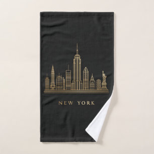 New York City Skyline Gold Line Art Hand Towel