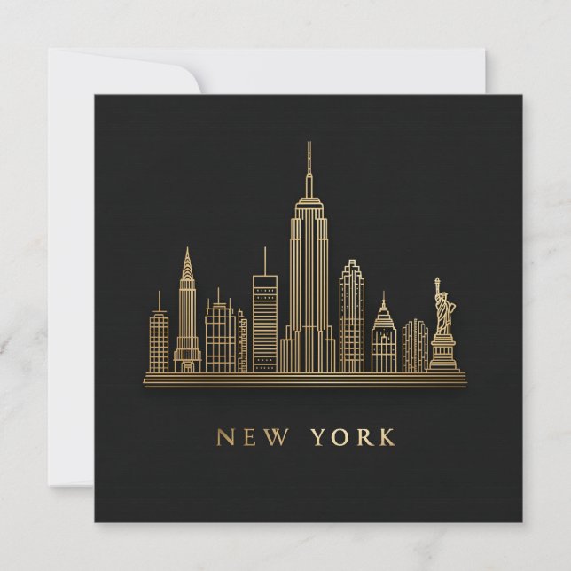 New York City Skyline Gold Line Art Holiday Card (Front)