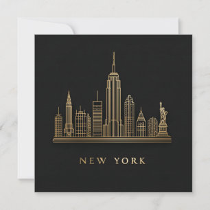 New York City Skyline Gold Line Art Holiday Card