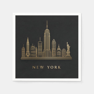 New York City Skyline Gold Line Art Napkin