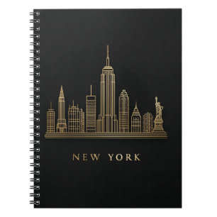 New York City Skyline Gold Line Art Notebook