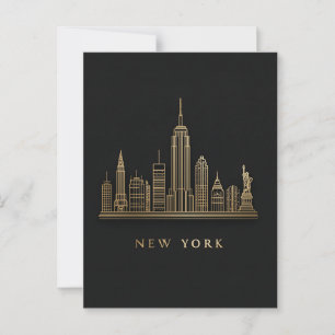 New York City Skyline Gold Line Art Postcard