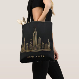 New York City Skyline Gold Line Art Tote Bag
