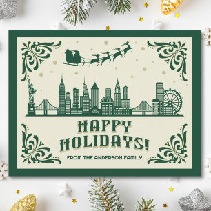 New York City Skyline Happy Holidays Postcard