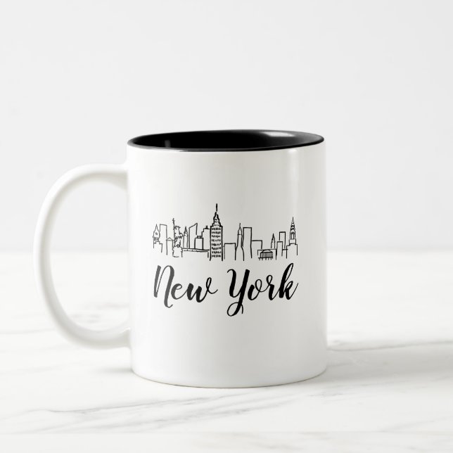 New York City Skyline Illustration Two-Tone Coffee Mug (Left)