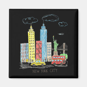 New York City Skyline Illustration Urban Kids Art  Magnet