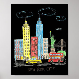 New York City Skyline Illustration Urban Kids Art Poster