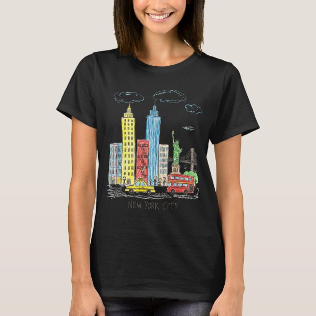 New York City Skyline Illustration Urban Kids Art  T-Shirt (Front)