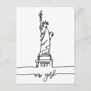 New York City Skyline Lady Liberty Statue Postcard