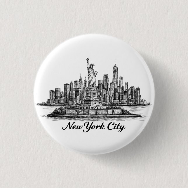 New York City Skyline Line Art Illustration 3 Cm Round Badge (Front)