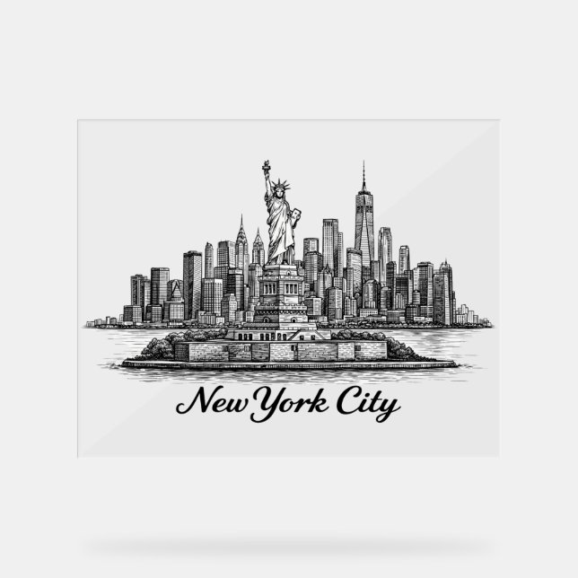 New York City Skyline Line Art Illustration Acrylic Sign (Front)