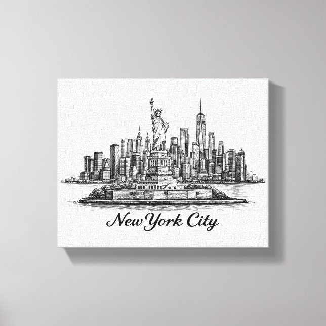 New York City Skyline Line Art Illustration Canvas Print (Front)