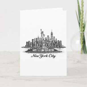 New York City Skyline Line Art Illustration Card