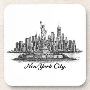 New York City Skyline Line Art Illustration Coaster