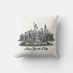 New York City Skyline Line Art Illustration Cushion