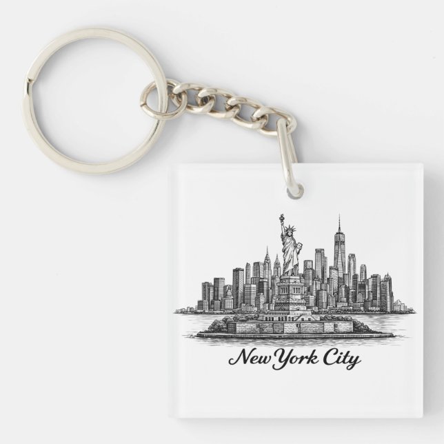 New York City Skyline Line Art Illustration Key Ring (Front)