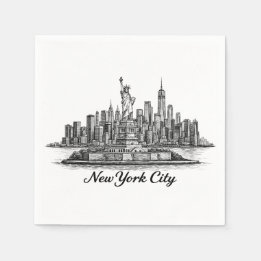 New York City Skyline Line Art Illustration Napkin