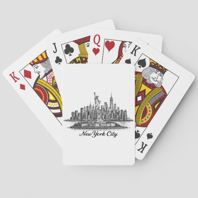 New York City Skyline Line Art Illustration Playing Cards (Back)