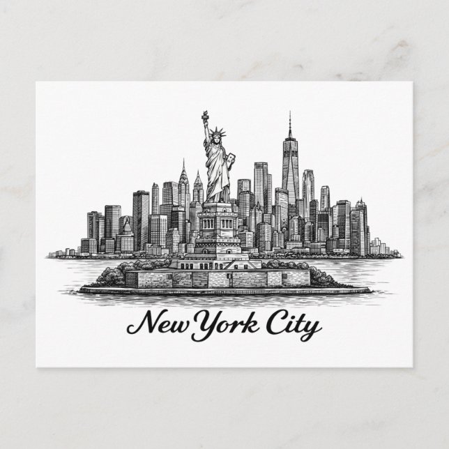 New York City Skyline Line Art Illustration Postcard (Front)