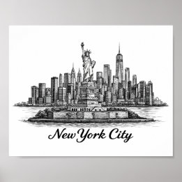New York City Skyline Line Art Illustration Poster