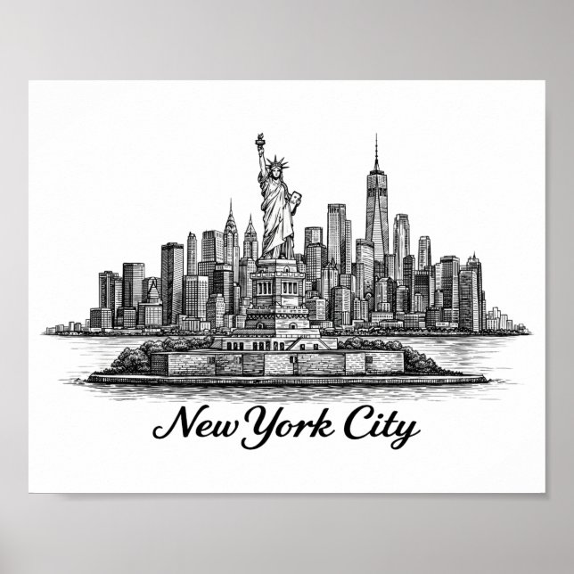 New York City Skyline Line Art Illustration Poster (Front)