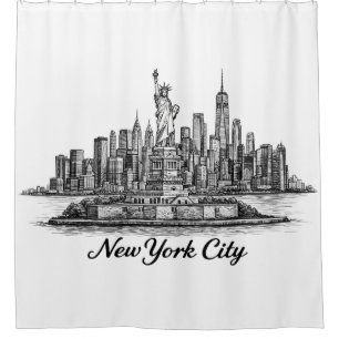 New York City Skyline Line Art Illustration Shower Curtain