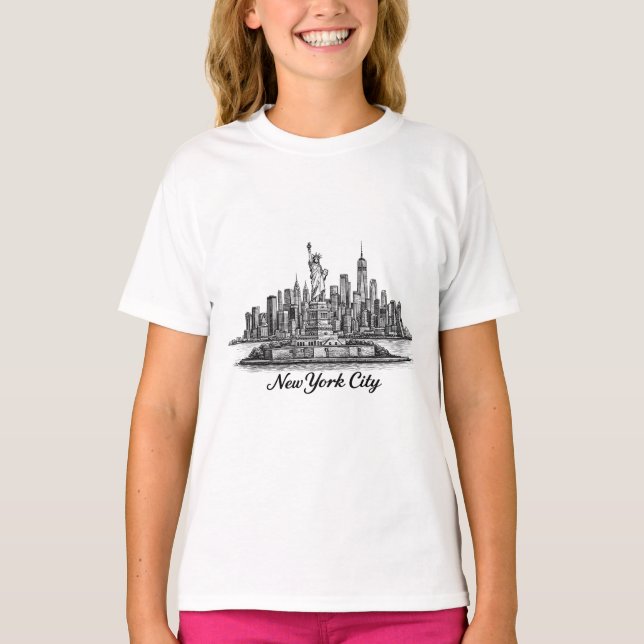 New York City Skyline Line Art Illustration T-Shirt (Front)