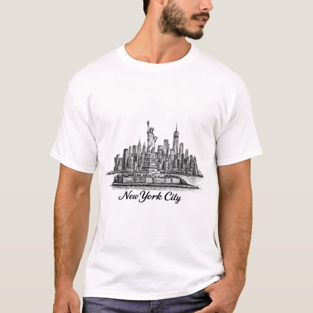 New York City Skyline Line Art Illustration T-Shirt (Front)