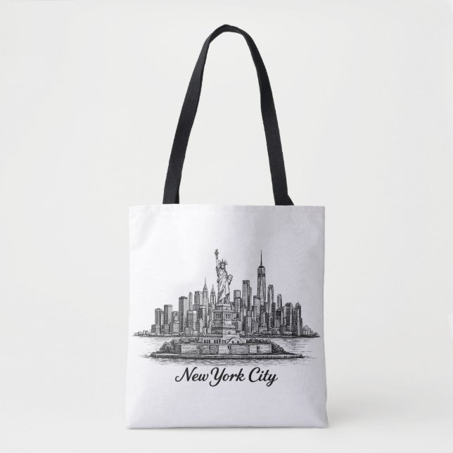New York City Skyline Line Art Illustration Tote Bag (Front)