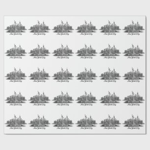 New York City Skyline Line Art Illustration Wrapping Paper
