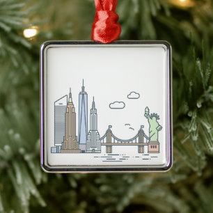 New York City Skyline Line Art Metal Tree Decoration