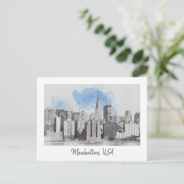 New York City Skyline – Manhattan Holiday Travel  Postcard (Standing Front)