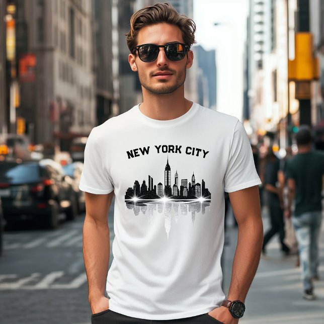 New York City Skyline Mens White T-Shirt (Downtown)