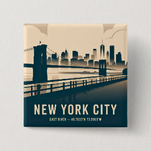 New York City Skyline Minimalist Art Vintage River 15 Cm Square Badge