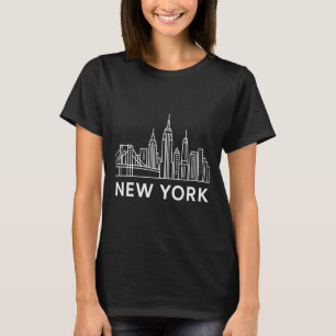 New York City Skyline Minimalist White Line Art _1 T-Shirt