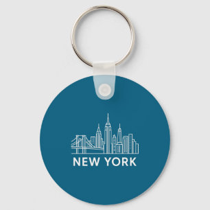 New York City Skyline Minimalist White Line Art  Key Ring