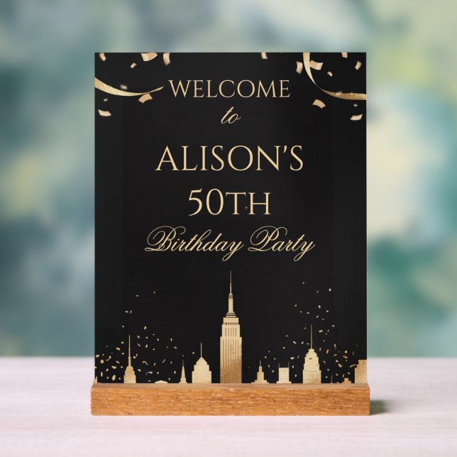 New York City Skyline Party  Acrylic Sign (Neutral)