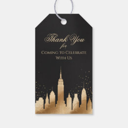 New York City Skyline Party Supplies Black & Gold Gift Tags