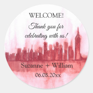 NEW YORK CITY skyline pink Favours Weddings Classic Round Sticker