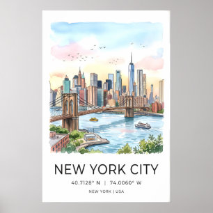 New York City Skyline Print - Watercolor with