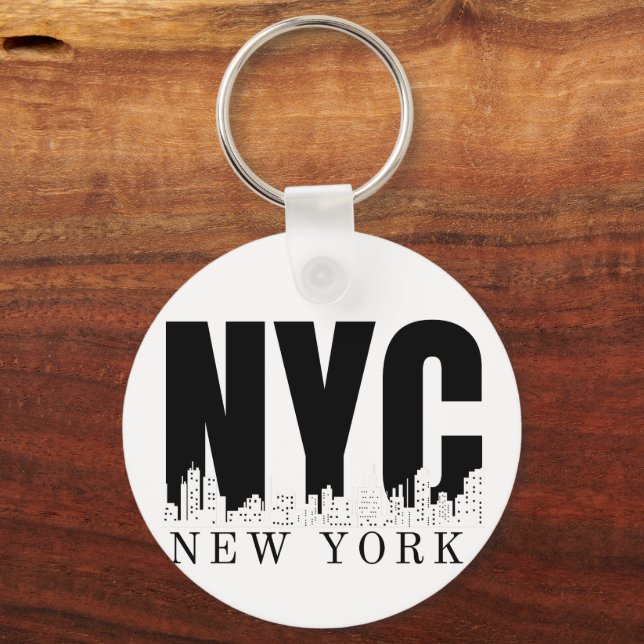 New York City Skyline Retro Style Key Ring (Front)