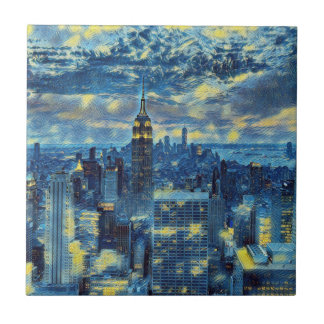 New York City Skyline Van Gogh Starry Night Art Tile