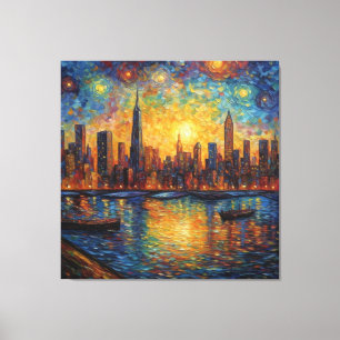 New York City Skyline van Gogh style Canvas Print