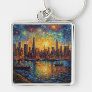 New York City Skyline van Gogh style Key Ring