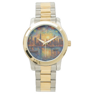 New York City Skyline van Gogh style Watch