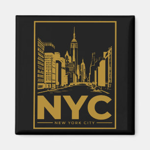 New York City Skyline – Vintage Gold & Black Magnet