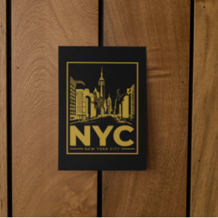 New York City Skyline – Vintage Gold & Black Postcard