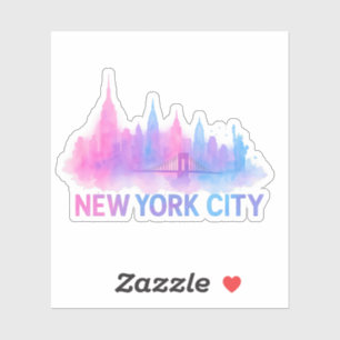 New York City Skyline Watercolor Art – Neon Bridge