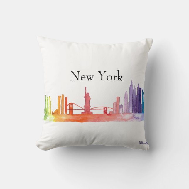 NEW YORK CITY skyline Watercolor colourful trendy Cushion (Front)